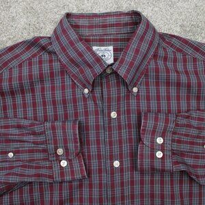 Brooks Brothers Sport Shirt Mens Large Red/Gray 100% Cotton Long Sleeve‎ Button